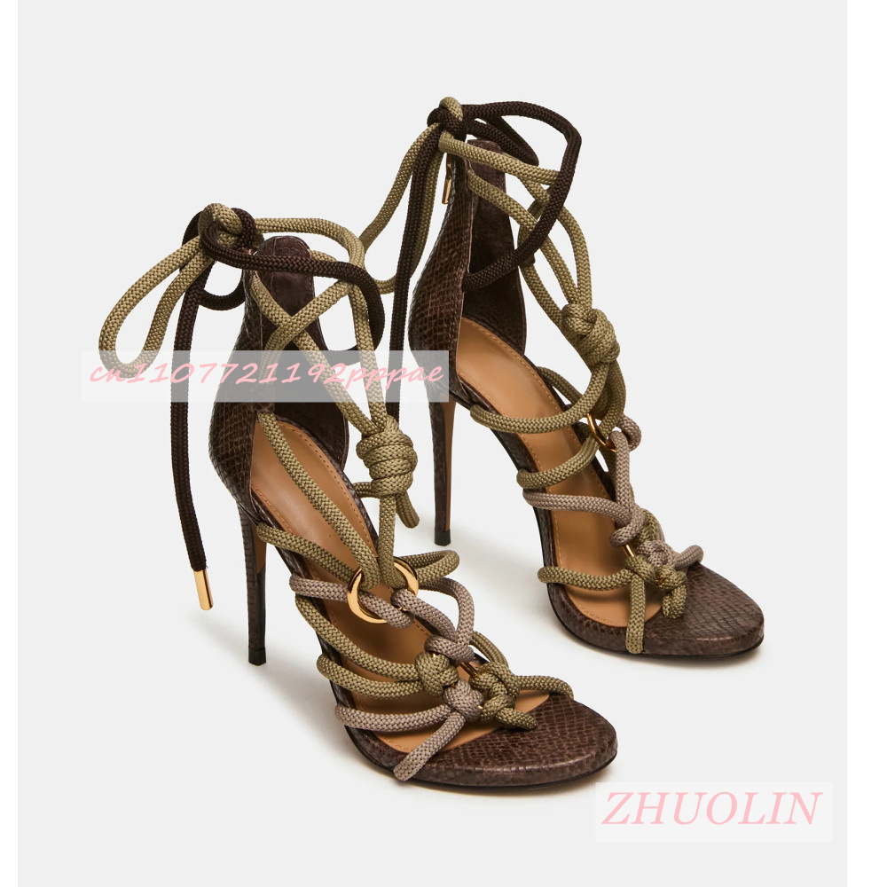 Women'S Shoes Quality - Retro Yılan Derisi Kalın Halat Çapraz