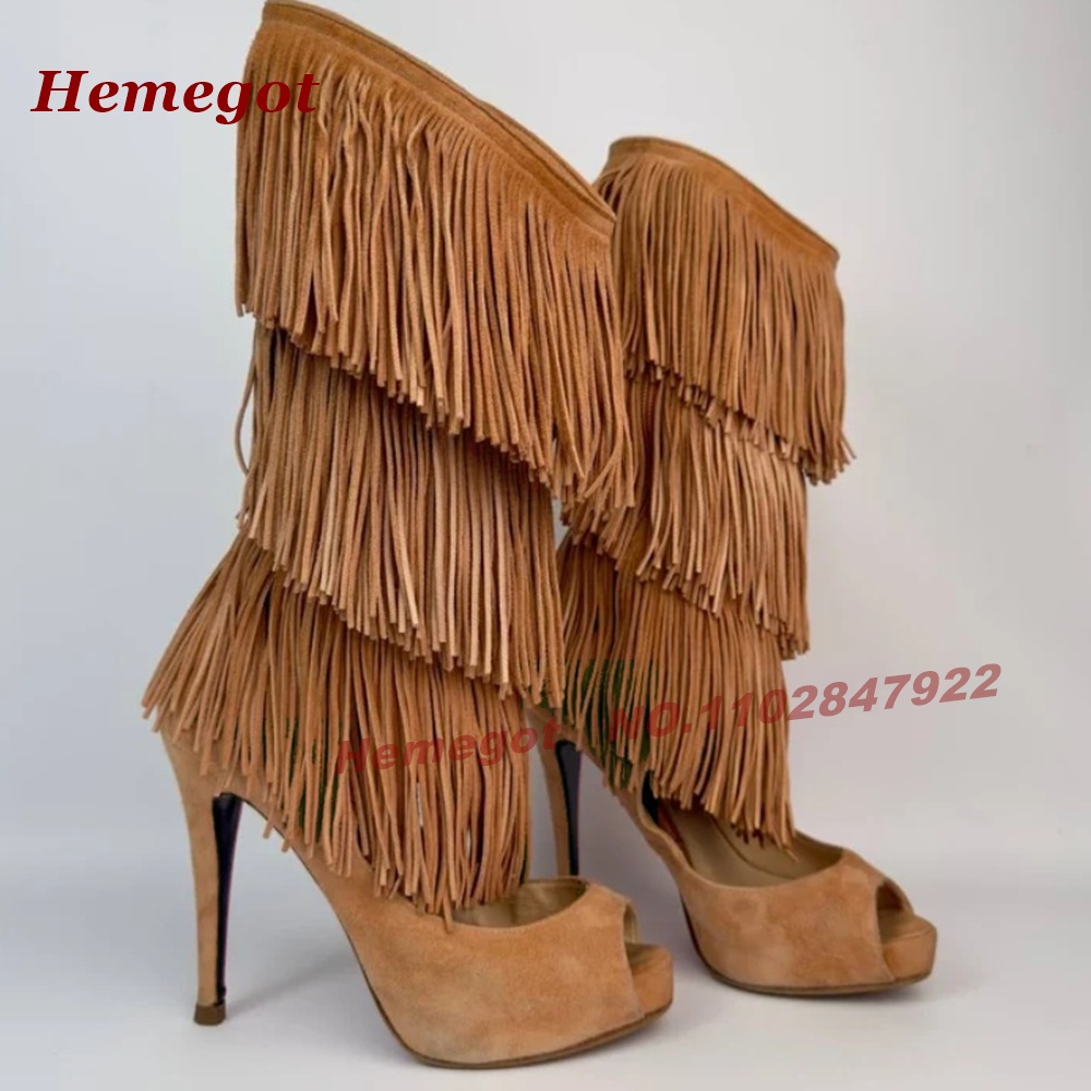 Katmanlı Saçaklı Açık Burunlu  - Knee High Boots Women incelemesi ve fiyatı